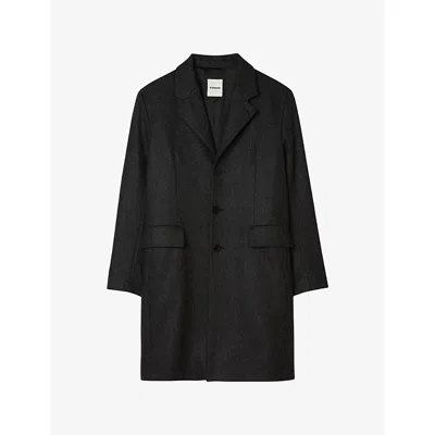 Sandro Mens Dark Grey Broadcloth Lapel-collar Wool Coat Xl In Black