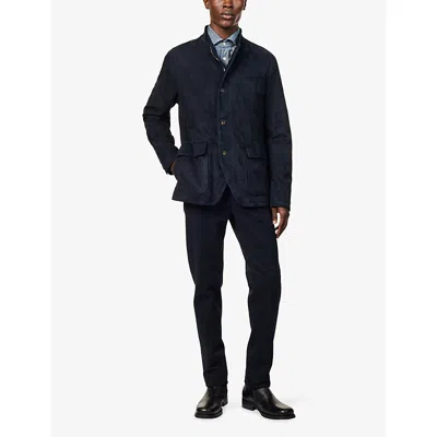 Eleventy Mens Blue Padded Flap-pocket Suede Jacket In Blue