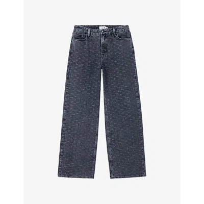 Good American Womens Black145  X Dolly's Joleans By Dolly Parton Crystal-embellished Relaxed-fit Stre In Blue