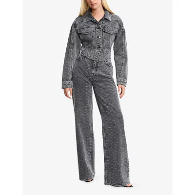 Good American Womens Black145  X Dolly's Joleans By Dolly Parton Crystal-embellished Relaxed-fit Stre In Blue