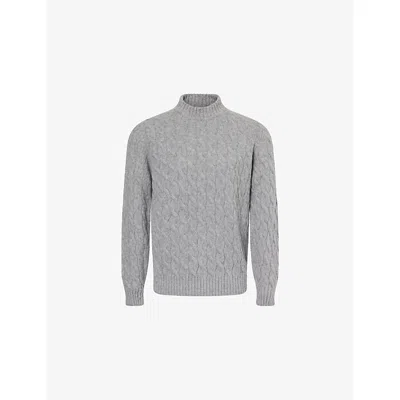 Eleventy Mens Light Melange Gray Cable-knitted Long-sleeve Wool-cashmere Blend Jumper In Gray