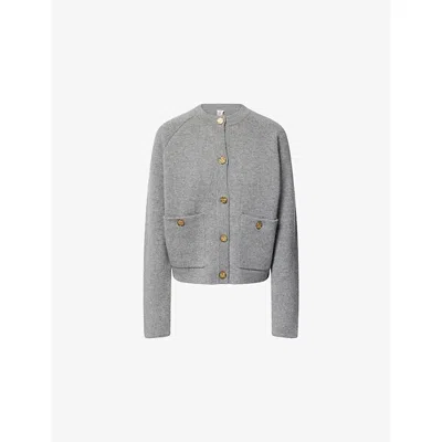 Totême Grey Cashmere Blend Knit Cardigan In Gray