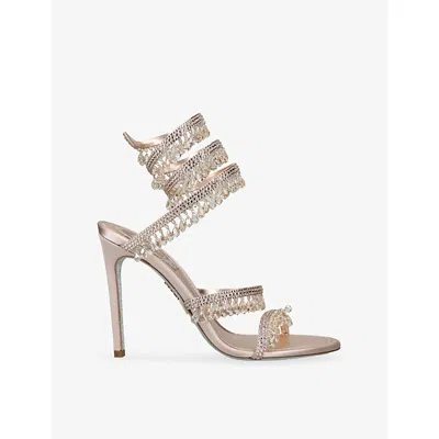 René Caovilla Rene Caovilla Womens Beige Chandelier 105 Crystal-embellished Leather Heeled Courts