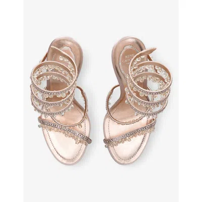René Caovilla Rene Caovilla Womens Beige Chandelier 105 Crystal-embellished Leather Heeled Courts
