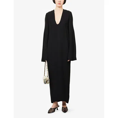 Totême Womens Black Bell-sleeves Plunge Woven Maxi Dress In Black