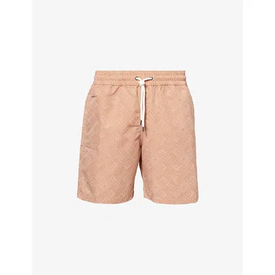 Frescobol Carioca Mens Copper Santos Angra Madeira Print Swim Shorts In Neutral