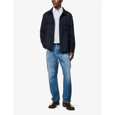 Eleventy Mens Denim Crewneck Long-sleeve Wool Knitted Jumper In Gray