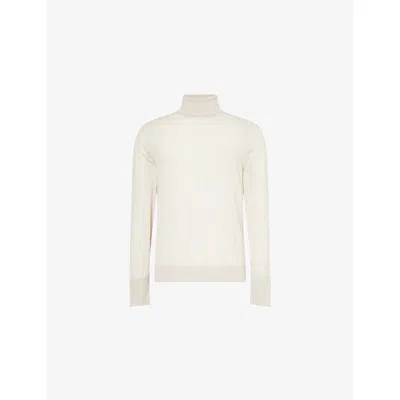 Eleventy Mens Sand And Lt Gray Gauge Quarter-zip Wool Polo Top Xl In White