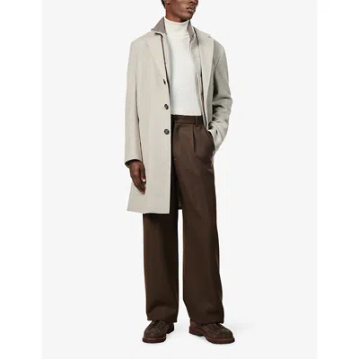 Eleventy Mens Sand And Lt Gray Gauge Quarter-zip Wool Polo Top Xl In White