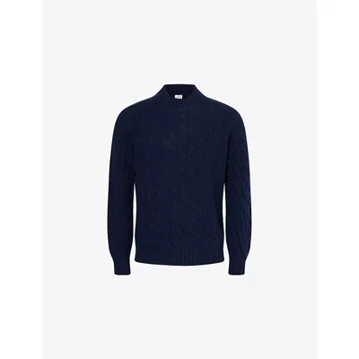 Eleventy Mens Blue Cable-knitted Long-sleeve Wool-cashmere Blend Jumper In Blue