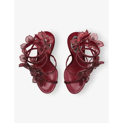 René Caovilla Satin Floral Cleo Sandals 105 In Burgundy