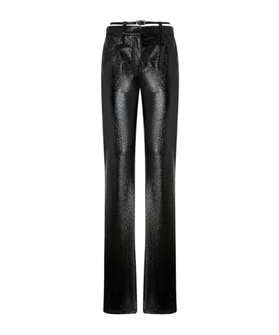 Pinko Rocio Trousers With Shiny Finish And Belt Loops In Black