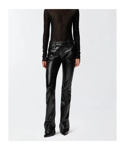 Pinko Rocio Trousers With Shiny Finish And Belt Loops In Black