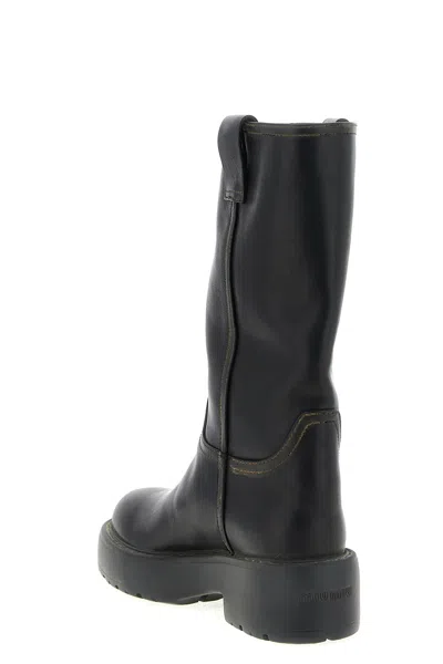 Miu Miu Stylish Leather Boots Featuring Chunky Sole In Black