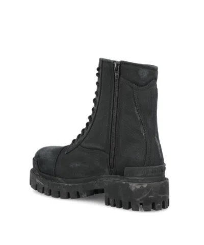 Balenciaga Slate Canvas Combat Strike Ankle Boots In Black