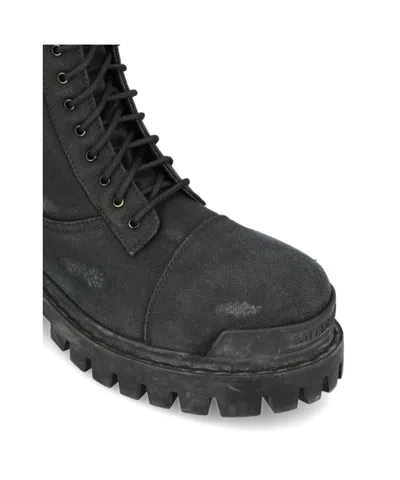Balenciaga Slate Canvas Combat Strike Ankle Boots In Black