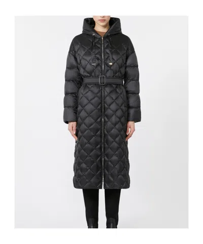 Max Mara Long Quilted Down Jacket In Water-repellent Fabric In Black