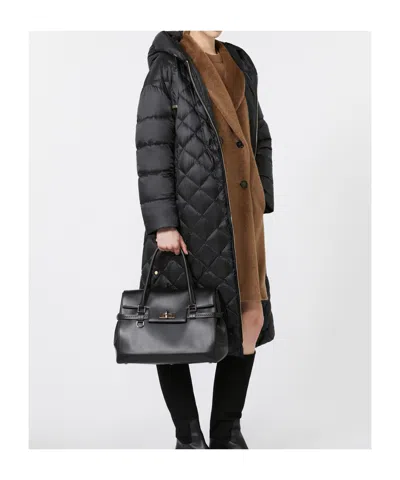 Max Mara Long Quilted Down Jacket In Water-repellent Fabric In Black