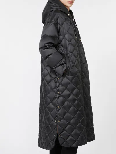 Max Mara Long Quilted Down Jacket In Water-repellent Fabric In Black