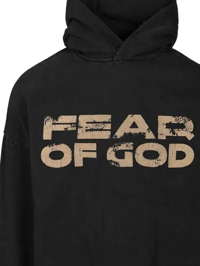 Fear Of God Black Vintage-effect Sweatshirt With Logo Print In Black