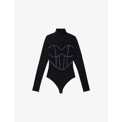 Good American Women's Dolly Jolean Crystal Corset Bodysuit Thong, Regular & Plus Size In Blue