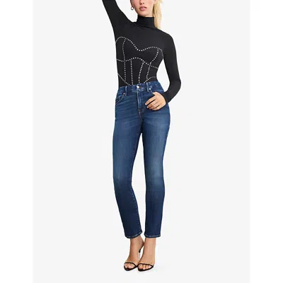 Good American Women's Dolly Jolean Crystal Corset Bodysuit Thong, Regular & Plus Size In Blue