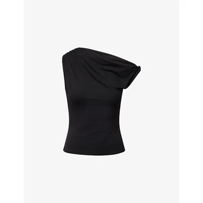 Reformation Womens Black Belle Asymmetric Jersey Top In Black