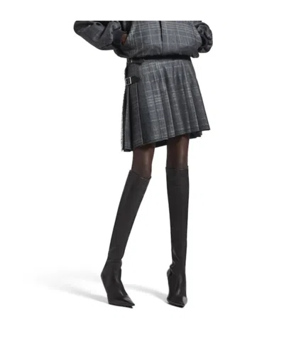Balenciaga Grey Shadow-effect Tartan Mini Skirt In Gray