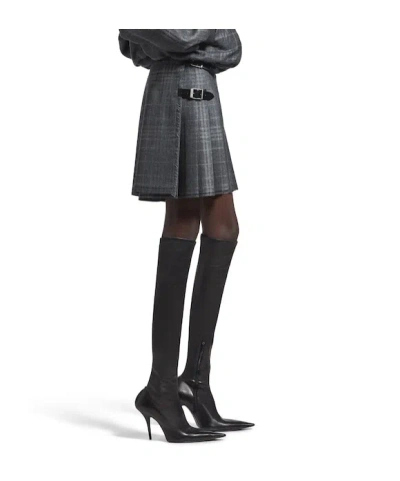 Balenciaga Grey Shadow-effect Tartan Mini Skirt In Gray