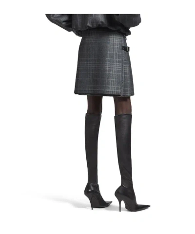 Balenciaga Grey Shadow-effect Tartan Mini Skirt In Gray