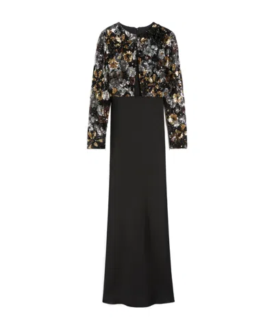 Max Mara Embroidered Tulle And Enver Satin Dress In Black