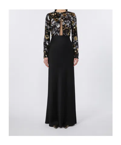 Max Mara Embroidered Tulle And Enver Satin Dress In Black