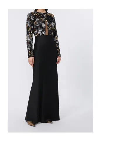 Max Mara Embroidered Tulle And Enver Satin Dress In Black