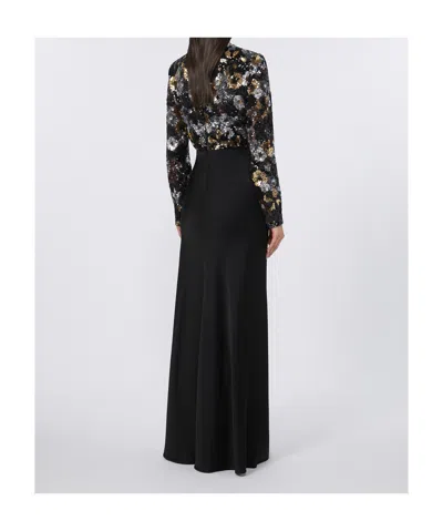 Max Mara Embroidered Tulle And Enver Satin Dress In Black