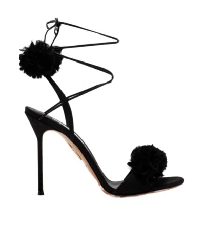 Aquazzura 105mm Cherry Kiss Pompom Tie Sandals In Black