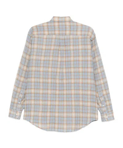 Auralee Long Sleeve Checked Wool Shirt With Button-down Collar In Multi