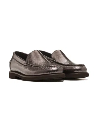 Brunello Cucinelli Metallic Finish Round Toe Loafers With Rubber Sole In Purple
