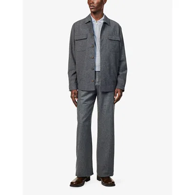 Eleventy Mens Medium Gray Sand Gauge Quarter-zip Wool Polo Top Xxl In Blue