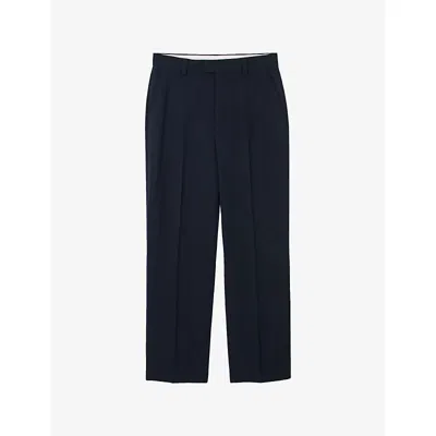 Sandro Mens Navy Blue Regular-fit Wide-leg Wool Trousers In Blue