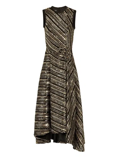 Giambattista Valli Sequin Stripe Asymmetric Midi Dress In Black