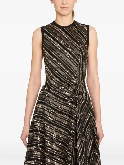 Giambattista Valli Sequin Stripe Asymmetric Midi Dress In Black