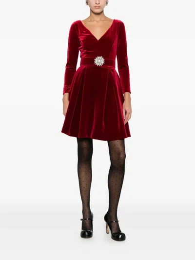Chiara Boni La Petite Robe Embellished Belted Dress In Burgundy