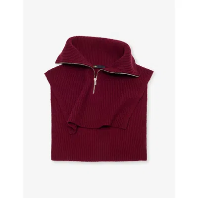 Maje Womens Burgundy Zip-up Wool And Cashmere Collar In Burgundy