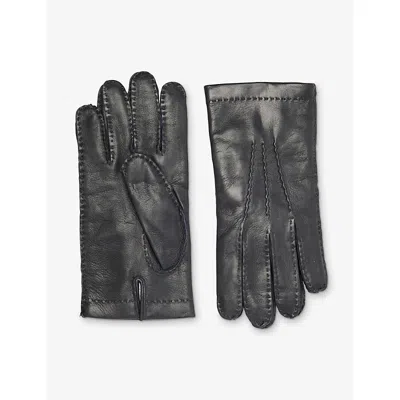 Eleventy Mens Black Stitch-detail Leather Gloves In Black