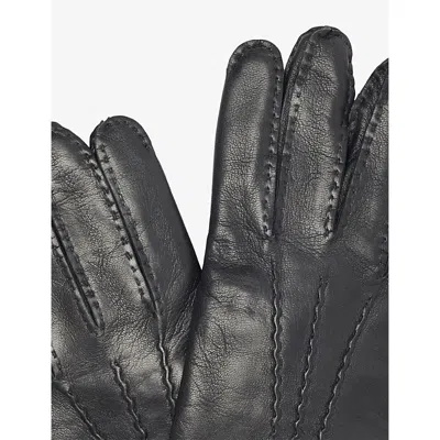 Eleventy Mens Black Stitch-detail Leather Gloves In Black