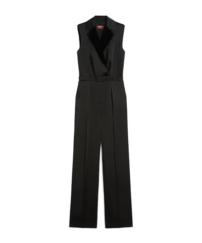 Max Mara Scalata Sleeveless Peak-lapel Satin Jumpsuit In Black