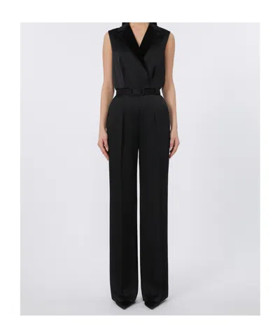 Max Mara Scalata Sleeveless Peak-lapel Satin Jumpsuit In Black
