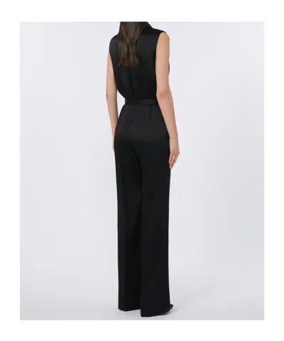 Max Mara Scalata Sleeveless Peak-lapel Satin Jumpsuit In Black
