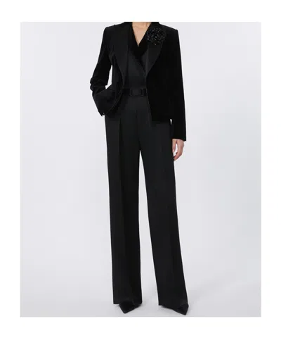 Max Mara Scalata Sleeveless Peak-lapel Satin Jumpsuit In Black