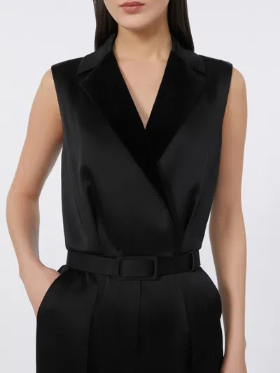 Max Mara Scalata Sleeveless Peak-lapel Satin Jumpsuit In Black